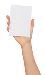Humans right hand with blank card