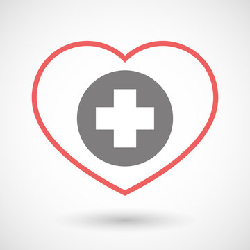 Line heart icon with a round pharmacy sign
