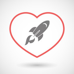 Line heart icon with a rocket