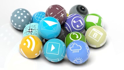 Various apps in shape of a ball, isolated on white background.