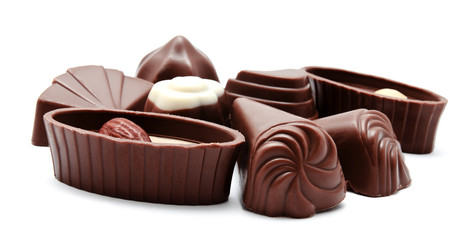 assortment of chocolate candies isolated on a white