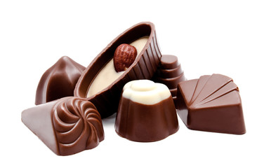 Assortment of chocolate candies isolated