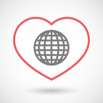 Line heart icon with a world globe