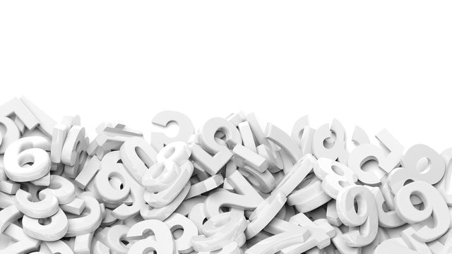 Numbers fell down in a pile with copy-space, isolated on white background.