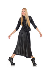 Blondie in leatner clothing isolated on white