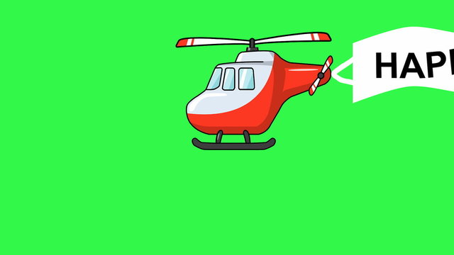 2d animation of Flying plane with banner with text happy birthday