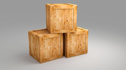 Wood box on greay background