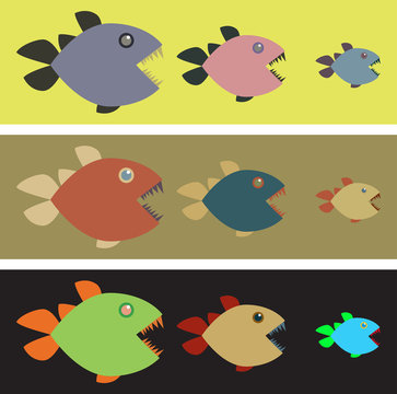 Background with colored piranhas