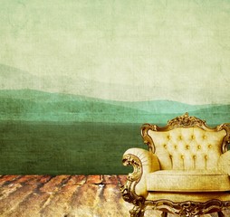 Old elegant armchair on distant view