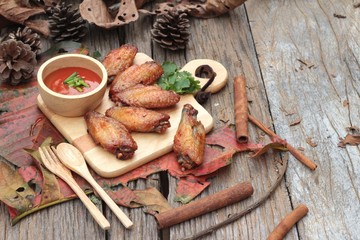 Fried chicken wings with sauce of delicious.