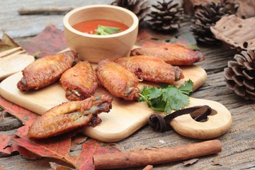 Fried chicken wings with sauce of delicious.