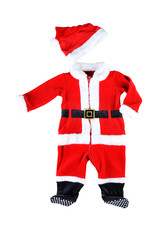 Red baby santa costume. Isolated outfit on white background