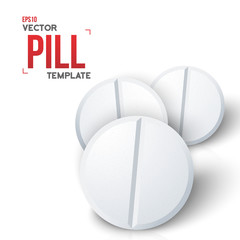 Set of Photorealistic Medicine Pill Isolated on White Background