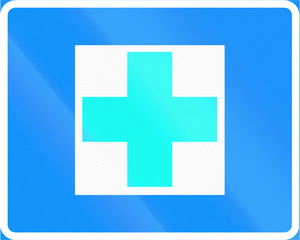 Obraz premium Finnish road sign - First Aid or Hospital