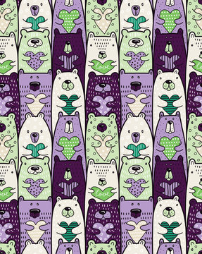 Fototapeta Bears with hearts. Vector seamless pattern