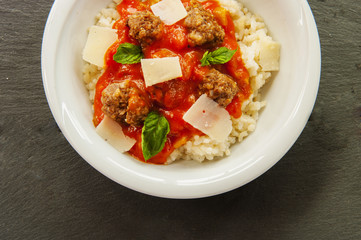 Meat balls in tomato sauce close up