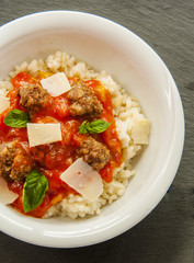 Meat balls in tomato sauce close up