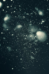 Snow Falling from Dark Green Night Sky. Digital Draw