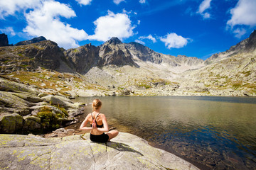 Yoga exercising in Tatry mountains