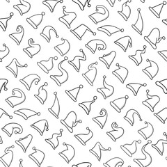 Hand drawn Santa hats. Seamless pattern.
