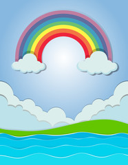 Nature scene with rainbow and river