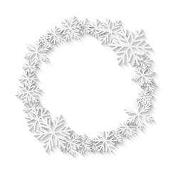 Christmas background with white paper snowflakes 