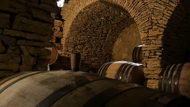 Wine Cellar With Many Wine Barrels