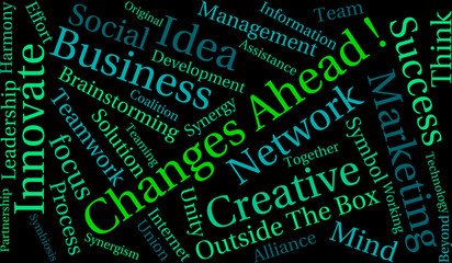 Changes Ahead Word Cloud On a Black Background. 