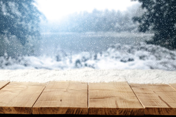 wooden desk space and snow 