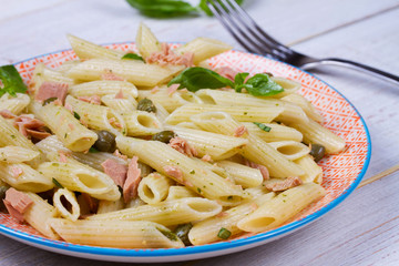 Tuna, basil and caper penne