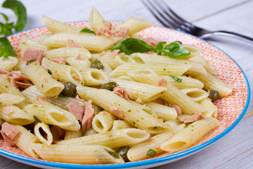 Tuna, basil and caper penne