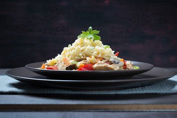 Kritharaki mit Soja-Gemüse-Curry,  vegan 