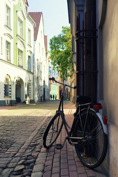 Bicycle parked on the street in the old town of Riga © victorgrow