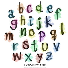 Black colorful alphabet lowercase letters.Hand drawn written wit