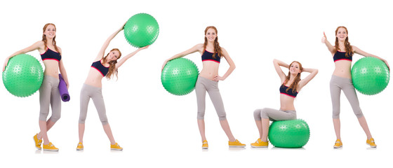 Set of photos with model and swiss ball