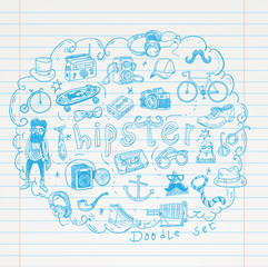 Hipster doodle set, hand drawn illustration.   