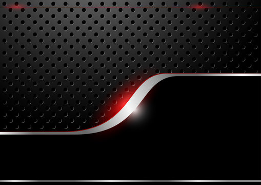 Metallic Dotted Grid And Silver Line With Red Glow Effect - Background, Vector