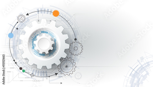 vector futuristic technology, 3d white paper gear wheel on circuit vector futuristic technology, 3d white paper gear wheel on circuit, Presentation templates