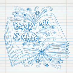 book Doodle on paper, Back to School Sketchbook Illustration.