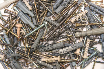 hardware items. Dowel and screw