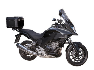 black motocycle with box on the white background