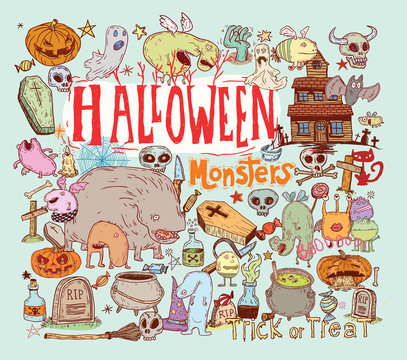 Halloween doodles elements. vector illustration
