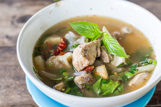 thai food and tom yum pork with mushroom