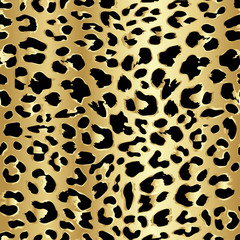 Fototapeta na wymiar Leopard seamless pattern design in luxury gold color, vector background