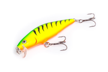 Artificial bait for fishing on white background.