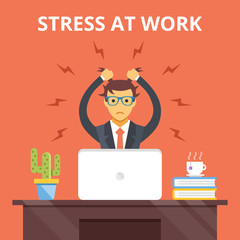 Stress at work. Stress situation concept. Vector flat illustration