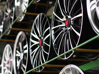 New metal car wheels shown on the shelf