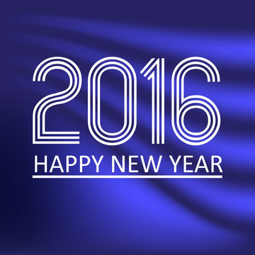 happy new year 2016 on blue wave color background eps10