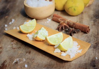 lemon sliced with salt