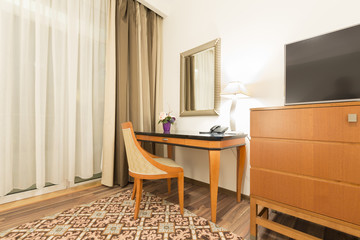 Hotel apartment interior in the evening